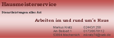 Hausmeisterservice Kratz, Mechernich — Sponsor der SG Rotbachtal-Strempt