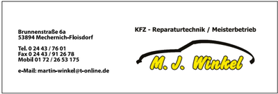 KFZ-Meisterbetrieb M. J. Winkel, Floisdorf — Sponsor der SG Rotbachtal-Strempt